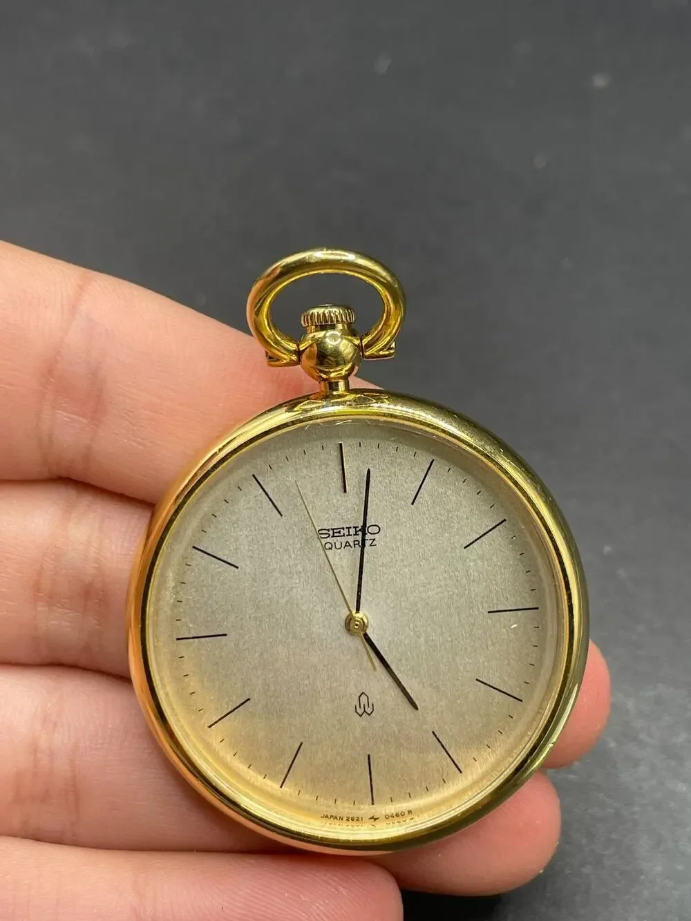 Seiko 2621-0460 Vintage Gold Tone Quartz Pendant Pocket Watch Japan Made